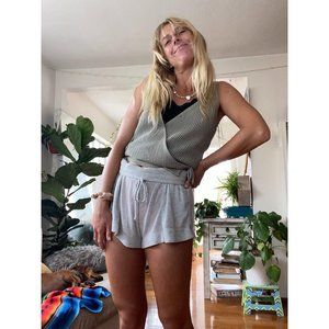 Retro Grey Knit Wrap Style Tank Top